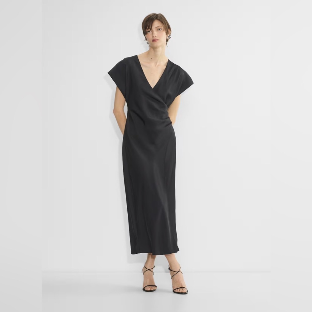 Aritzia Black Midi V-Neck Wrap Dress